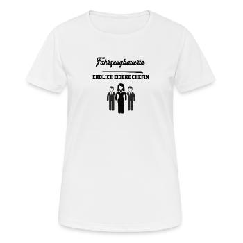 Fahrzeugbauerin Chefin Selbstständigkeit Firma KFZ - Frauen T-Shirt atmungsaktiv - Weiß - Vorne - AI Model Female 172 dark (172cm)