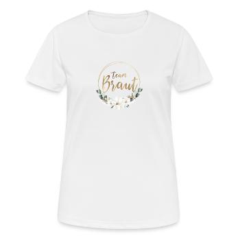 TEAM BRAUT! Boho Blumen Kranz personalisierbar - Frauen T-Shirt atmungsaktiv - Weiß - Vorne - AI Model Female 172 dark (172cm)