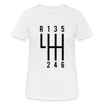 Gangschaltung - Frauen T-Shirt atmungsaktiv - Weiß - Vorne - AI Model Female 172 dark (172cm)