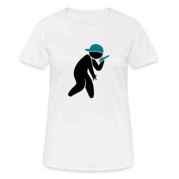 Ein Hiphop Star singt in ein Mikrofon - Frauen T-Shirt atmungsaktiv - Weiß - Vorne - AI Model Female 172 dark (172cm)