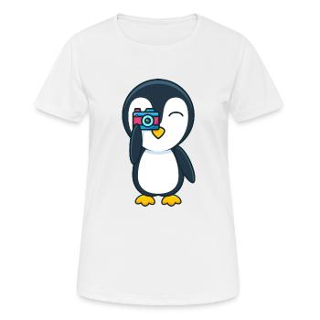 Pinguin mit Fotoapparat - Frauen T-Shirt atmungsaktiv - Weiß - Vorne - AI Model Female 172 dark (172cm)