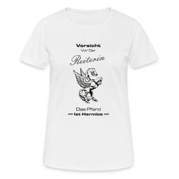 Vorsicht vor der Reiterin.... - Frauen T-Shirt atmungsaktiv - Weiß - Vorne - AI Model Female 172 dark (172cm)