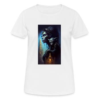 MOTHER SPACESHIP ABOVE FUTURISTIC CITY INHABITED - T-shirt respirant Femme - blanc - Devant - AI Model Female 172 dark (172cm)