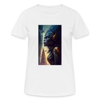 MOTHER SPACESHIP ABOVE FUTURISTIC CITY INHABITED - T-shirt respirant Femme - blanc - Devant - AI Model Female 172 dark (172cm)