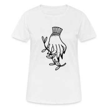 Boho Witchy Main Et Feuille D’olivier Vers Le Bas - T-shirt respirant Femme - blanc - Devant - AI Model Female 172 dark (172cm)