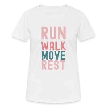 Motivationssport - Laufen, Gehen, Bewegen, Ausruhen - Frauen T-Shirt atmungsaktiv - Weiß - Vorne - AI Model Female 172 dark (172cm)