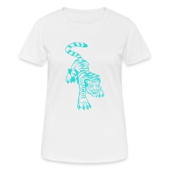 Tiger und Blitz unter den Pfoten (einfarbig blau - Frauen T-Shirt atmungsaktiv - Weiß - Vorne - AI Model Female 172 dark (172cm)