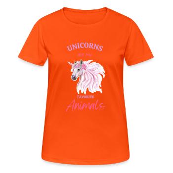 Einhörner sind mein Lieblingstier - Frauen T-Shirt atmungsaktiv - Neonorange - Vorne - AI Model Female 172 dark (172cm)