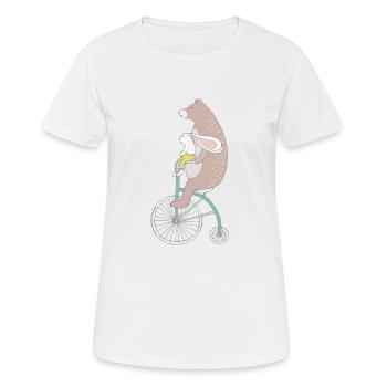 Lapin et le cyclisme Ours - T-shirt respirant Femme - blanc - Devant - AI Model Female 172 dark (172cm)