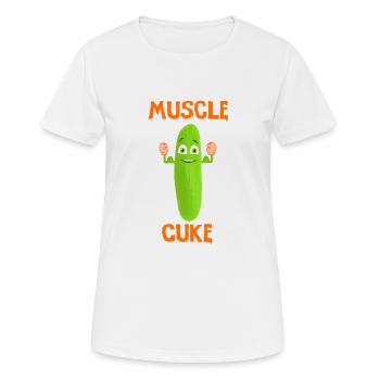 Muskelmann Gurke muscle cuke vegan und lustig - Frauen T-Shirt atmungsaktiv - Weiß - Vorne - AI Model Female 172 dark (172cm)