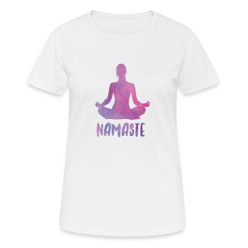 Yoga Silhouette mit Namaste Schriftzug - Frauen T-Shirt atmungsaktiv - Weiß - Vorne - AI Model Female 172 dark (172cm)