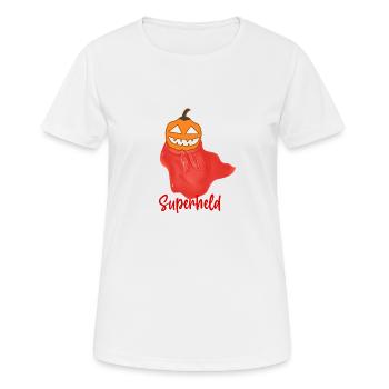 superheld, helloween,kürbis,umhang,held - Frauen T-Shirt atmungsaktiv - Weiß - Vorne - AI Model Female 172 dark (172cm)