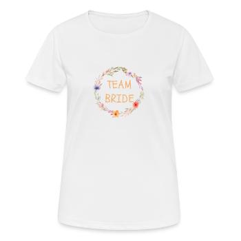 Team Bride! Blumenkranz, bunt, personalisierbar - Frauen T-Shirt atmungsaktiv - Weiß - Vorne - AI Model Female 172 dark (172cm)