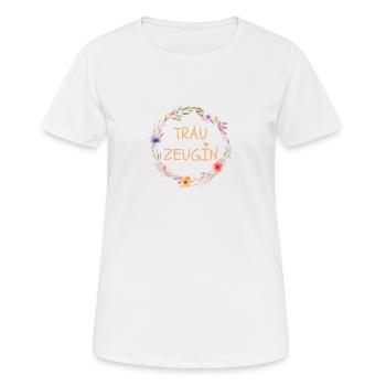 Trauzeugin-Team Braut! Blumenkranz, bunt - Frauen T-Shirt atmungsaktiv - Weiß - Vorne - AI Model Female 172 dark (172cm)