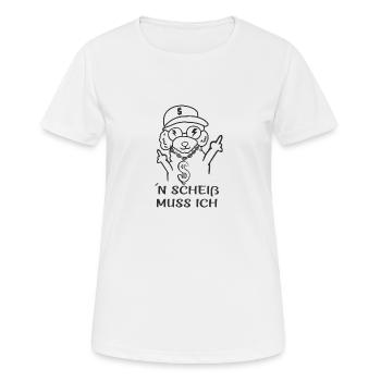 Frecher Hund mit Motto: ´N Scheiß muss ich - Frauen T-Shirt atmungsaktiv - Weiß - Vorne - AI Model Female 172 dark (172cm)