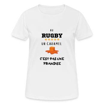 au Rugby un caramel c'est pas une friandise cadeau - T-shirt respirant Femme - blanc - Devant - AI Model Female 172 dark (172cm)