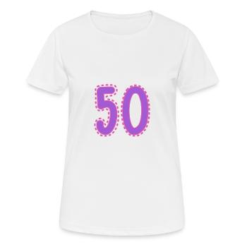50. 50 ANS. 50e ANNIVERSAIRE. ANNIVERSAIRE 50 ANS. - T-shirt respirant Femme - blanc - Devant - AI Model Female 172 dark (172cm)