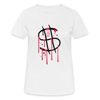 blut tropfen graffiti nass spray dollar symbol zei - Frauen T-Shirt atmungsaktiv - Weiß - Vorne - AI Model Female 172 dark (172cm)
