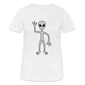 Science Fiction Alien winkt - Frauen T-Shirt atmungsaktiv - Weiß - Vorne - AI Model Female 172 dark (172cm)