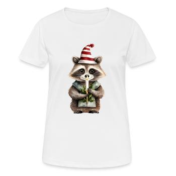 raton laveur avec cadeau vert et chapeau de Père Noël - T-shirt respirant Femme - blanc - Devant - AI Model Female 172 dark (172cm)