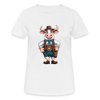 Lederhosen / Animal / Costume traditionnel / Tradition / Vache - T-shirt respirant Femme - blanc - Devant - AI Model Female 172 dark (172cm)