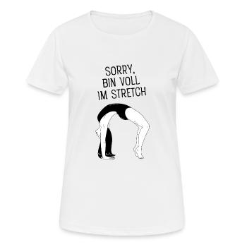 Sorry, Bin Voll Im Stretch -Lustiger Yoga Spruch - Frauen T-Shirt atmungsaktiv - Weiß - Vorne - AI Model Female 172 dark (172cm)