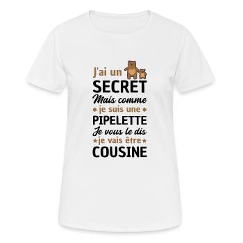 secret / je vais être cousine / future cousine - T-shirt respirant Femme - blanc - Devant - AI Model Female 172 dark (172cm)