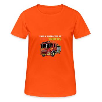 Distracted by Firefighter Engineman Gift - Women's Breathable T-Shirt - neon orange - Front - AI Model Female 172 dark (172cm)