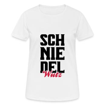schniedelwutz penis lustig - Frauen T-Shirt atmungsaktiv - Weiß - Vorne - AI Model Female 172 dark (172cm)