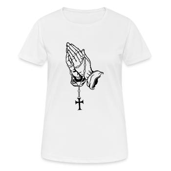 Praying Hands mit Rosenkranz Basic - Frauen T-Shirt atmungsaktiv - Weiß - Vorne - AI Model Female 172 dark (172cm)