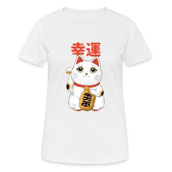 Chat porte bonheur - T-shirt respirant Femme - blanc - Devant - AI Model Female 172 dark (172cm)