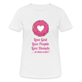 Aimer Dieu, aimer les gens, aimer les beignets... Dans cet ord - T-shirt respirant Femme - blanc - Devant - AI Model Female 172 dark (172cm)
