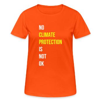 Climate Protection Slogan English - Women's Breathable T-Shirt - neon orange - Front - AI Model Female 172 dark (172cm)