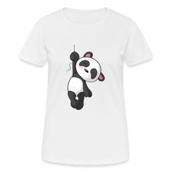 Hängender Comic Panda - Frauen T-Shirt atmungsaktiv - Weiß - Vorne - AI Model Female 172 dark (172cm)