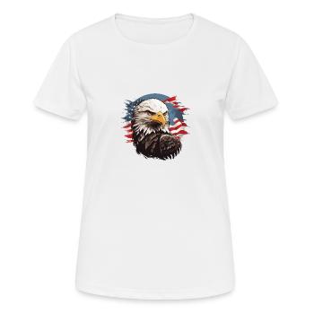 Weisskopfseeadler Portrait mit Fahne - Frauen T-Shirt atmungsaktiv - Weiß - Vorne - AI Model Female 172 dark (172cm)