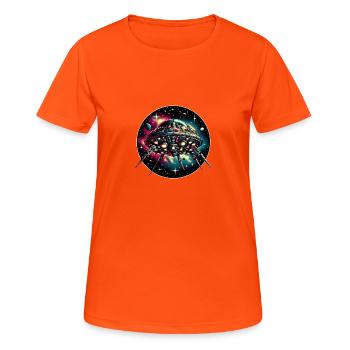 Fantastic spider spaceship in space - Women's Breathable T-Shirt - neon orange - Front - AI Model Female 172 dark (172cm)