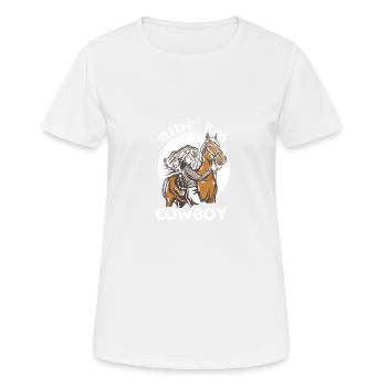 Ride-em Cowboy Retro Sunset Wild West Humour - T-shirt respirant Femme - blanc - Devant - AI Model Female 172 dark (172cm)