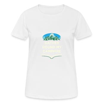 Rassemblez-vous autour de mes amis autour du feu de camp, le Buddy - T-shirt respirant Femme - blanc - Devant - AI Model Female 172 dark (172cm)
