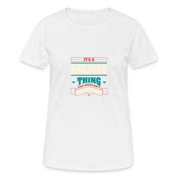 C’est un truc de Holmes, le nom de famille correspond à F - T-shirt respirant Femme - blanc - Devant - AI Model Female 172 dark (172cm)