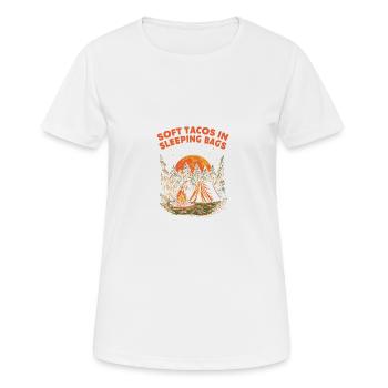 Tacos in Schlafsäcken campen, die lustige Camper H - Frauen T-Shirt atmungsaktiv - Weiß - Vorne - AI Model Female 172 dark (172cm)