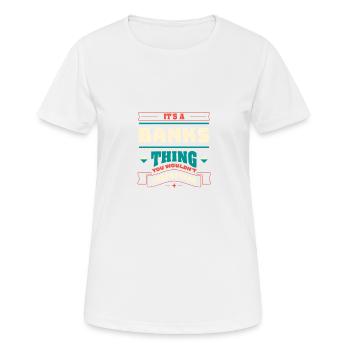 It is a banking matter corresponding to surname, - Women's Breathable T-Shirt - white - Front - AI Model Female 172 dark (172cm)