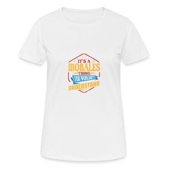 Es ist eine moralische Sache, die lustige Nachname - Frauen T-Shirt atmungsaktiv - Weiß - Vorne - AI Model Female 172 dark (172cm)