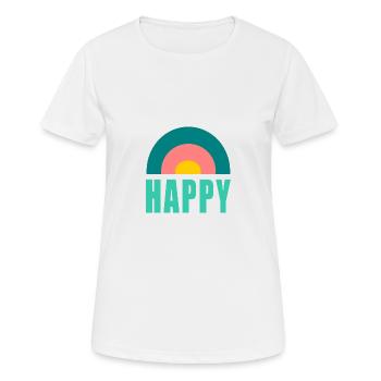 HAPPY. HAPPINESS. FREEDOM. POSITIVE. POSITIF - T-shirt respirant Femme - blanc - Devant - AI Model Female 172 dark (172cm)