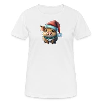 Weihnachtsschwein, niedliches Tier, Mütze - Frauen T-Shirt atmungsaktiv - Weiß - Vorne - AI Model Female 172 dark (172cm)