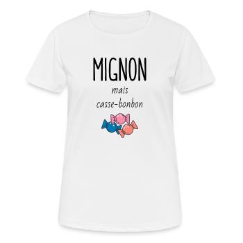 Mignon ( mais casse-bonbon) - T-shirt respirant Femme - blanc - Devant - AI Model Female 172 dark (172cm)