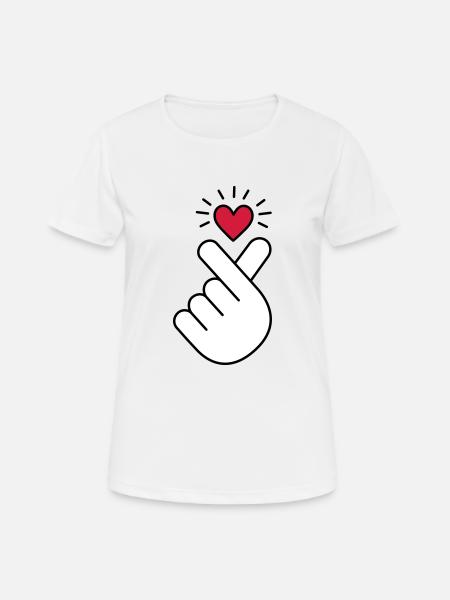 Coeur K-pop, symbole de la musique pop Corée K, doigt, main - T-shirt respirant Femme - blanc