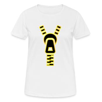 Reißverschluss VON - Frauen T-Shirt atmungsaktiv - Weiß - Vorne - AI Model Female 172 dark (172cm)