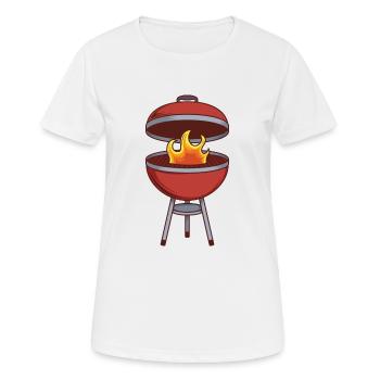 Dessin animé à la recherche de style Weber Grill avec couvercle ouvert - T-shirt respirant Femme - blanc - Devant - AI Model Female 172 dark (172cm)