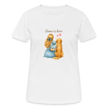 Home is Here – Family with Dog - Women's Breathable T-Shirt - white - Front - AI Model Female 172 dark (172cm)