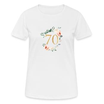Zahl 70, Grün-Pastell-Kranz, personalisierbar - Frauen T-Shirt atmungsaktiv - Weiß - Vorne - AI Model Female 172 dark (172cm)